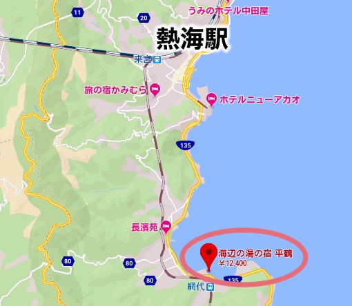 熱海温泉 平鶴 日帰り 地図