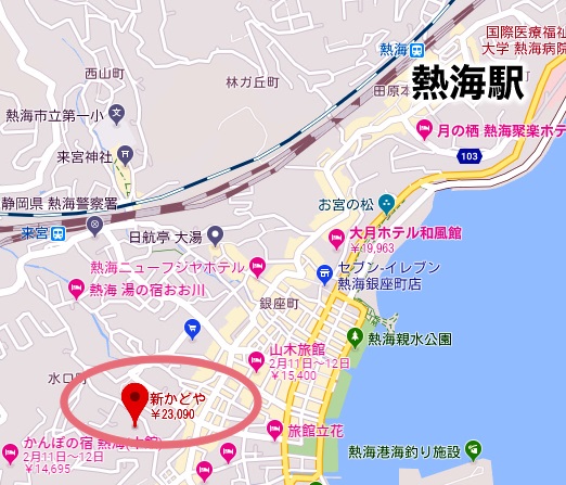 熱海温泉 新かどや 日帰り 地図