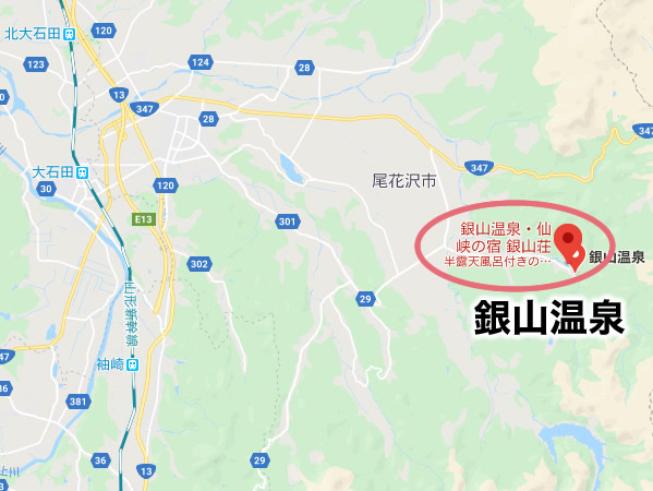 銀山温泉 仙峡の宿 銀山荘 日帰り 地図